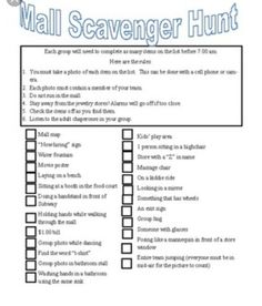 a printable mail scavenger hunt is shown in the form of a checklist