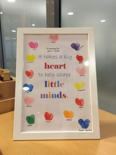 there is a white frame with hearts and words in the shape of hearts on it