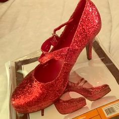 Brand New Red Glitter Heels Size 7/8 Red Round Toe Heels For Christmas, Red Glitter Glamorous Heels, Christmas Party Heels With Round Toe, Glamorous Red Glitter Heels, Red Glitter Heels For Evening, Red Glitter High Heels, Red Glitter Heels, Glitter Heels, Red Glitter