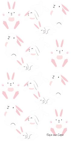 some pink rabbits are in the air with their faces drawn to look like they have been painted