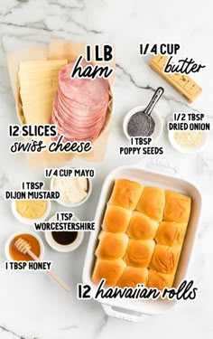 the ingredients to make this recipe include ham, cheese and bread