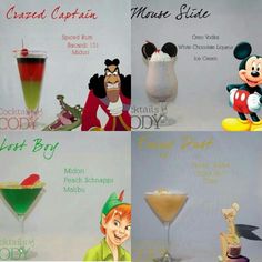 various cocktails and beverages are shown in this advertisement for disney's mickey mouse suite