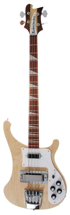 an electric bass guitar is shown against a white background