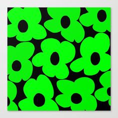 green flowers on black background canvas print