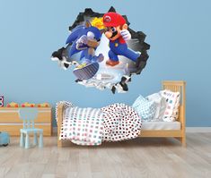 mario and luigi wall sticker in a child's bedroom