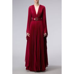 Elie Saab Pleated Georgette Gown Pristine Condition Size Fr 42 / Us 10 $5175 Details The Pleats On Elie Saab's Gown Mean It Moves So Beautifully. It's Made From Georgette And Has A Belted Waist To Highlight The Plunging Neckline. The Exaggerated Sleeves Remind Us Of Red Carpet Glamour, So It’s Perfect For Your Next Event. Red Georgette Concealed Hook And Zip Fastening At Back 80% Polyester, 20% Silk; Lining: 100% Silk Dry Clean Designer Color: Sangria Our Products Are 100% Genuine. In All Cases We Stand By The Authenticity Of Every Product Sold. Our Clothing, Handbags, Shoes May Have A Black Or Red Line Strikethrough Label. If Strikethrough Is Present, The Item Was Purchased From A Pr Luxury Pleated Evening Dress For Gala, Luxury Pleated Evening Dress, Luxury Red Gown For Formal Occasions, Luxury Red Gown For Formal Events, Pre-draped V-neck Formal Gown, Formal Pre-draped V-neck Gown, Silk Pleated Evening Gown, Pleated Floor-length Gown For Formal Occasions, Formal Pleated Floor-length Gown