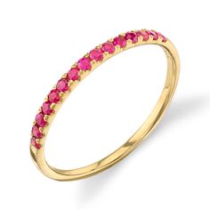 Ruby pavé ring perfect band for July birthstones and every day. Classic & elegant on its own, or fits beautifully into a stack of rings. Ruby is often given as a gift for 15th or 40th anniversaries. Rubies symbolize passion and energy and are said to bring love and success.