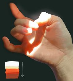 a hand is shown with an orange substance in the middle and white substance on the bottom