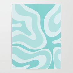 a blue and white abstract painting with wavy lines on the bottom half of the image