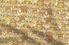 an image of many different faces on a yellow wallpaper background with green eyes and nose shapes