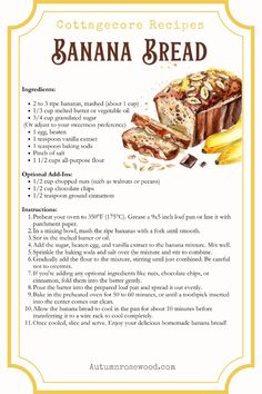 the banana bread recipe is shown with information about how to make it and how to use it