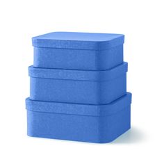 three blue boxes stacked on top of each other in the shape of a stacking box