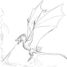 a drawing of a dragon flying through the air