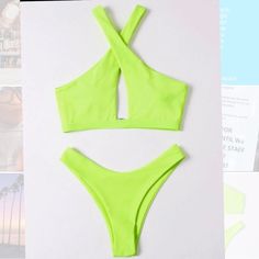 Adorable Bikini. Size Small. New In Bag With Hygiene Cover. Cheap Green Nylon Swimwear, Cheap Lime Green Poolside Swimwear, Cheap Neon Yellow Swimwear, Green Triangle Top Swimwear With Drawstring, Neon Green Swimsuit Bikinis, Neon Green, Swimming, Neon