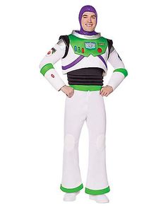 a man in buzz lightyear costume standing with his hands on his hips