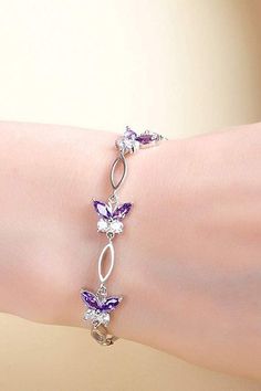 S925 Sterling Silver Purple Butterfly Bracelets for Women Cute and Charm Wrist Bracelets Jewelry Gift for Teen Girls Purple Butterfly Bracelet, Butterfly Bracelets, Bracelet For Girls, Girls Bracelet, Purple Bracelets, Gold Wedding Rings Vintage, Hand Jewelry Rings, Colorful Bead Bracelets