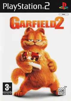 garfield 2 the video game for playstation walkthrouer, with an orange cat holding a wii controller