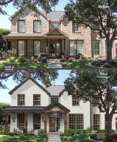 the before and after pictures of a house with different front porches, windows, and landscaping