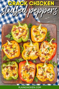 Crack Chicken Stuffed Peppers Recipe - the ultimate low-carb comfort food! Filled with shredded chicken, crispy bacon, cheddar cheese, and ranch dressing, each pepper is packed with creamy, savory goodness. Perfect for a weeknight dinner or meal prep, these stuffed peppers are easy to make, full of flavor, and totally satisfying.