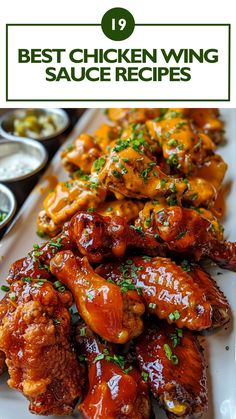 A delicious-looking plate of chicken wings coated in various sauces, showcasing classic buffalo, sweet, and spicy flavors, ready to impress guests at a gathering. Wings Sauce Recipe Easy, Sweet And Spicy Bbq Sauce Recipe, Spicy Wings Recipe, Buffalo Wings Sauce Recipe, Best Sauce For Chicken, Sauces For Chicken, Chicken Wing Sauce, Spicy Chicken Wings Recipe