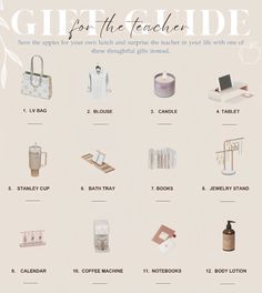 the gift guide for the teacher is shown in this poster, with instructions to make it easier