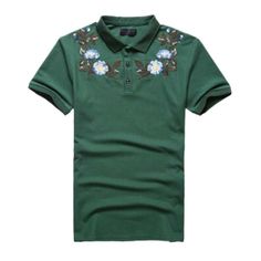 This is not just a shirt; it's a testament to your impeccable taste. Golf Shirt, Polo Shirt Fabric: 100% Cotton Button Closure Flat Collar Embroidered Short Sleeve Fitting: Slim fit Colors: Black, Grey, Green, White, Royal Blue Sizes: S to XL Gender: Male Age: Adult Brand Name: NoEnName_Null Product ID: CJNSTXDS00292 Note: All sizes are smaller than regular European and American sizes. Choose the larger size if your size is between two sizes. Please allow 2-3cm differences due to manual measurem Green Embroidered Collared Shirt, Embroidered Cotton Collared Tops, Green Embroidered Button-up Shirt, Embroidered Green Cotton Shirt, Green Cotton Shirt With Floral Embroidery, Casual Embroidered Polo Collar Top, Green Embroidered Cotton Shirt, Embroidered Cotton Collar Tops, Embroidered Cotton Top With Collared Neckline