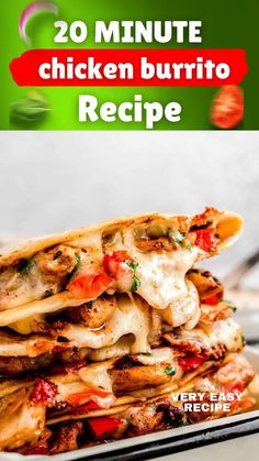 chicken burrito recipe with text overlay that reads 20 minute chicken burrito recipe