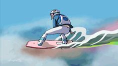 a digital painting of a person on a surfboard