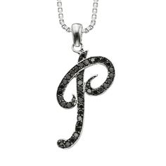 "Create a signature look with this divine black diamond intial pendant. Pendant Details: Pendant length: .49 in. Necklace: 18 in. Clasp: spring-ring Metal: sterling silver, black rhodium-plated sterling silverDiamond Details: Total weight: 1/4 ct. Cut: round Color: black Setting: prongImage(s) may be enlarged to show detail.Diamond weights are approximate. Diamond total weights may vary between .01 and .08 ct. Some diamonds have fewer than 17 facets.Gemstones may have been treated to enhance the Black Personalized Initial Pendant Jewelry, Personalized Black Initial Pendant Jewelry, Black Round Jewelry With Initials, Black Sterling Silver Jewelry With Initials, Black Initials Jewelry For Anniversary, Black Diamond Necklace With Single Cut Diamonds As Gift, Black Jewelry With Initials For Anniversary, Create A Signature, Sterling Silver Initial