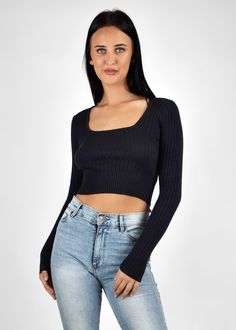 An everyday basic for all those skirts, jeans, wide leg pants. Use to layer under overalls and jackets, your options are limitless! Made from a lightweight but cosy ribbed stretchy fabric comfort is key with this cropped black scoop neck top. Fitted cropped top Long sleeves Ribbed fabric Scoop neckline Fabric: Viscose/ Cotton/ Spandex Model wears a size 8 Hairstyle Examples, Scoop Neck Top, Cotton Spandex, Ribbed Fabric, Scoop Neckline, Wide Leg Pants, Scoop Neck