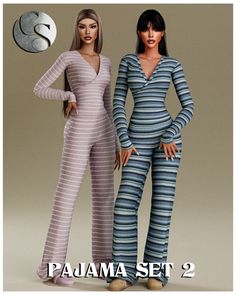 two women in pajamas are standing next to each other