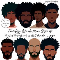 the faces of black men with different beards and hair styles, all in various angles