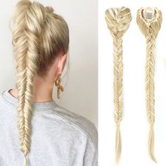 High-temperature Resistance Fiber Synthetic Hair Extension Fishtail Braided Fishtail Braid Ponytail, Curling Straight Hair, Blond Ombre, Ombre Blond, Braid Ponytail, Drawstring Ponytail, Ombre Blonde, Fishtail Braid, Ponytail Hair Extensions