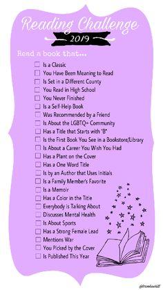 a purple book challenge with the words reading challenge