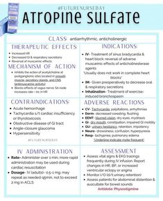 a blue and white resume with the words atropine sulfate on it