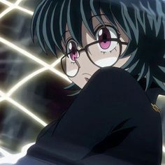 an anime character with black hair and glasses