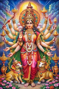 the hindu goddess with her animals