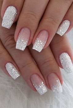 Blush Pink Nails, Nails Bridesmaid, Unghie Sfumate, White And Silver Nails, Wedding Nails Glitter, Bride Nails, Nails Almond, Short Acrylic Nails Designs