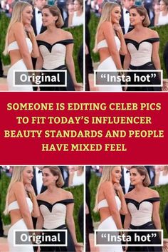 two women talking to each other in front of an audience with the caption saying,'someone is editing cele pics to fit today's influence beauty standards and people have mixed feelings 30 new pics