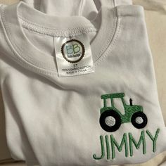 “Jimmy” Tractor Embroidery Long Sleeve Shirt 3t Tractor Motif Nwot Tractor Embroidery, Embroidery Shirt, Shirt Embroidery, Embroidered Clothes, Boys Shirts, Cricut Projects, Shirt Color, Tractor, Kids Shirts