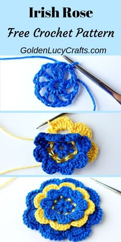 the crochet flower is being worked on