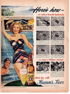 an advertisement for hammi's beer featuring a woman in bathing suit