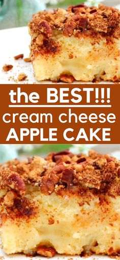 the best cream cheese apple cake recipe is made with only three ingredients and it's so good to eat