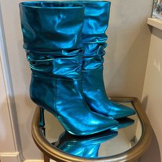 Gorgeous, Fun Jeffrey Campbell Guillo Metallic Blue Boots.. Brsnd New, With Dust Covers And Original Box.. Also Comes With Additional Heel Replacements Blue Pointed Toe Boots For Night Out, Blue Leather Party Boots, Chic Blue Pointed Toe Boots, Blue Boots For Spring Night Out, Blue Boots For Night Out In Spring, Chic Blue Boots For Night Out, Knee High Western Boots, Tall Western Boot, Stacked Heel Ankle Boots