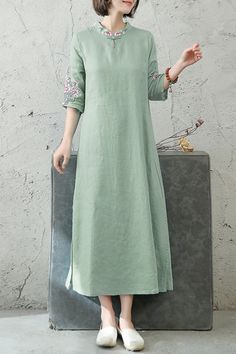 Linen Dress Pants, Loose Shirt Dress, Cotton Shirts Women, Stitch Clothes, Linen Dress Women, Cotton Linen Dresses, Embroidery Floral, Cotton Bottoms, Long Shirt Dress