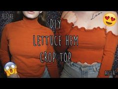 two women wearing orange shirts with emoticions on their chests and the words diy lettuce hem crop top