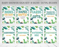 baby shower sign set 8 signs - 5x7in, 8 x10in