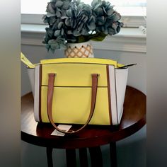 Hello Summer! . Beautiful Kate Spade Satchel. Yellow And White With Brown Accents. Detachable Shoulder Strap. Nwt Yellow Tote Bags For Day Out, Yellow Tote Bag For Day Out, Yellow Kate Spade Travel Bag, Kate Spade Yellow Shopping Bag, Yellow Kate Spade Shopping Bag, Chic Yellow Bags For Spring, Chic Yellow Bag For Spring, Kate Spade Purse Pink, Mulberry Street