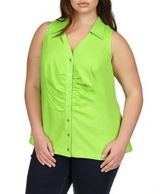 From Michael Kors Plus&#x2C; this top features: collar halter neckline sleeveless center front button closure approx. 28" length linen/viscose dry clean Imported. Michael Kors Cotton Tops For Spring, Halter Neckline, Plus Size Tops, Sleeveless Top, Top Blouse, Michael Kors, Collar, Plus Size, Clothes For Women