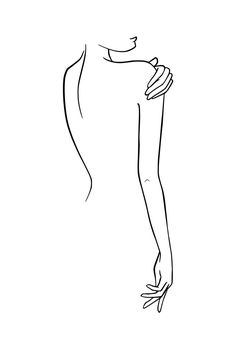 a line drawing of a woman's body with her hands on her hips and legs crossed